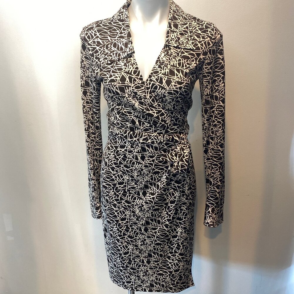 Diane Von Furstenbuerg Brown and White Silk Wrap Dress Size 6